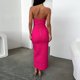 thumbnail image 4 of Vestido ajustado de mujer con cremallera y cuello oblicuo vestido largo sexy sin espalda ropa para discoteca, 4 of 8