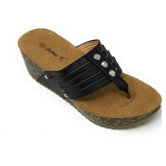 Victoria K Women's Cork Wedge Multi Straps Sandals