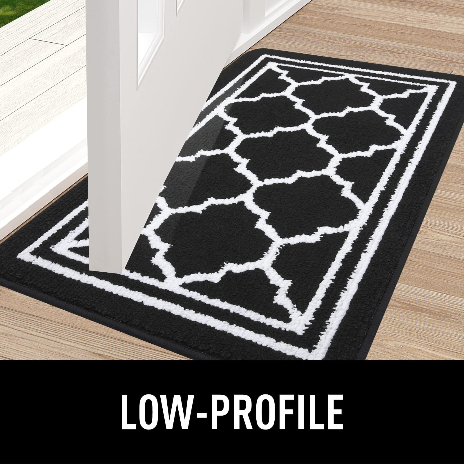 Buganda Door Mats Indoor, 32"×48", Water Absorbent Low Profile Anti-Slip Front Door Mat, Door Rugs for Entrance, Black
