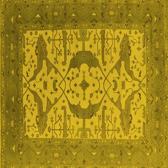 Ahgly Company Machine Washable Indoor Square Oriental Yellow Industrial Area Rugs, 7' Square