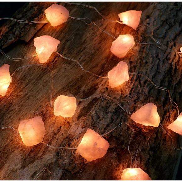 shiyou-Genuine Rose Quartz Crystal Decorative String Lights Raw Stone Color Changing 8.5ft 20 LEDs USB Plug in Battery Operated with Remote for Bedroom Chakra Décor Nature Ornaments Nightlight Weddin