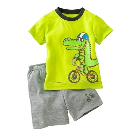 

TAIAOJING Little Big Boys Summer Clothes Set Toddler Kids Baby Boys Cartoon Dinosaur T Shirt Grid Shorts Outfits 12-24 Months