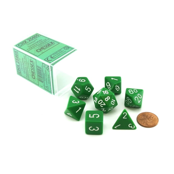 Chessex Polyhedral 7-Die Opaque Dice Set - Green with White Numbers #25405