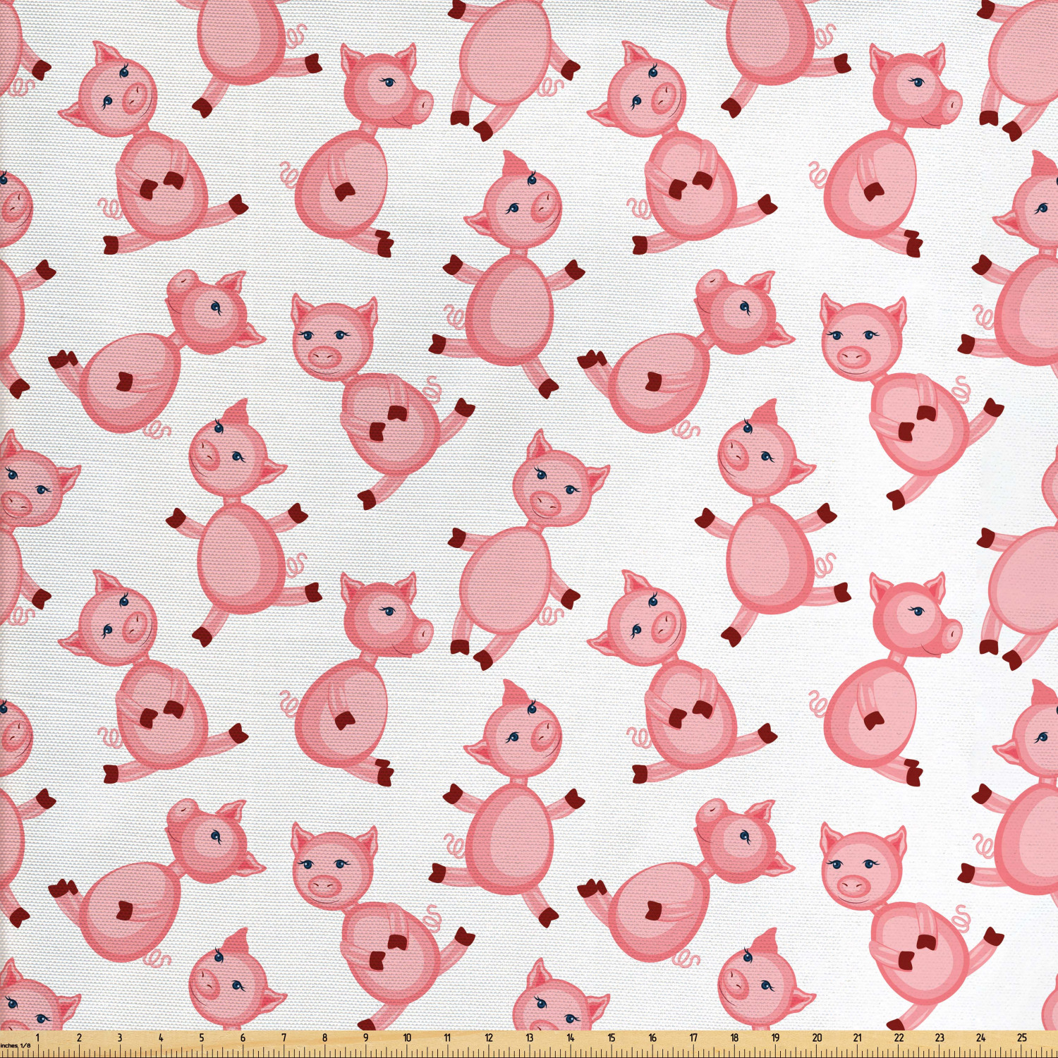 Pig Fabric by The Yard, Cartoon Sitting and Smiling Pigs Pattern Farmer