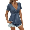 thumbnail image 4 of LADIGASU Ladies' Casual Waist Cinched V-neck Twisted Short Sleeved, 4 of 9