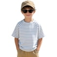 thumbnail image 6 of YDFCWXW Little Kids Striped T-Shirt Boys Girls Short Sleeve Cotton Tee Tops Toddler Raglan Sleeve Crewneck Shirt (Light Blue, 9-12 Months), 6 of 8