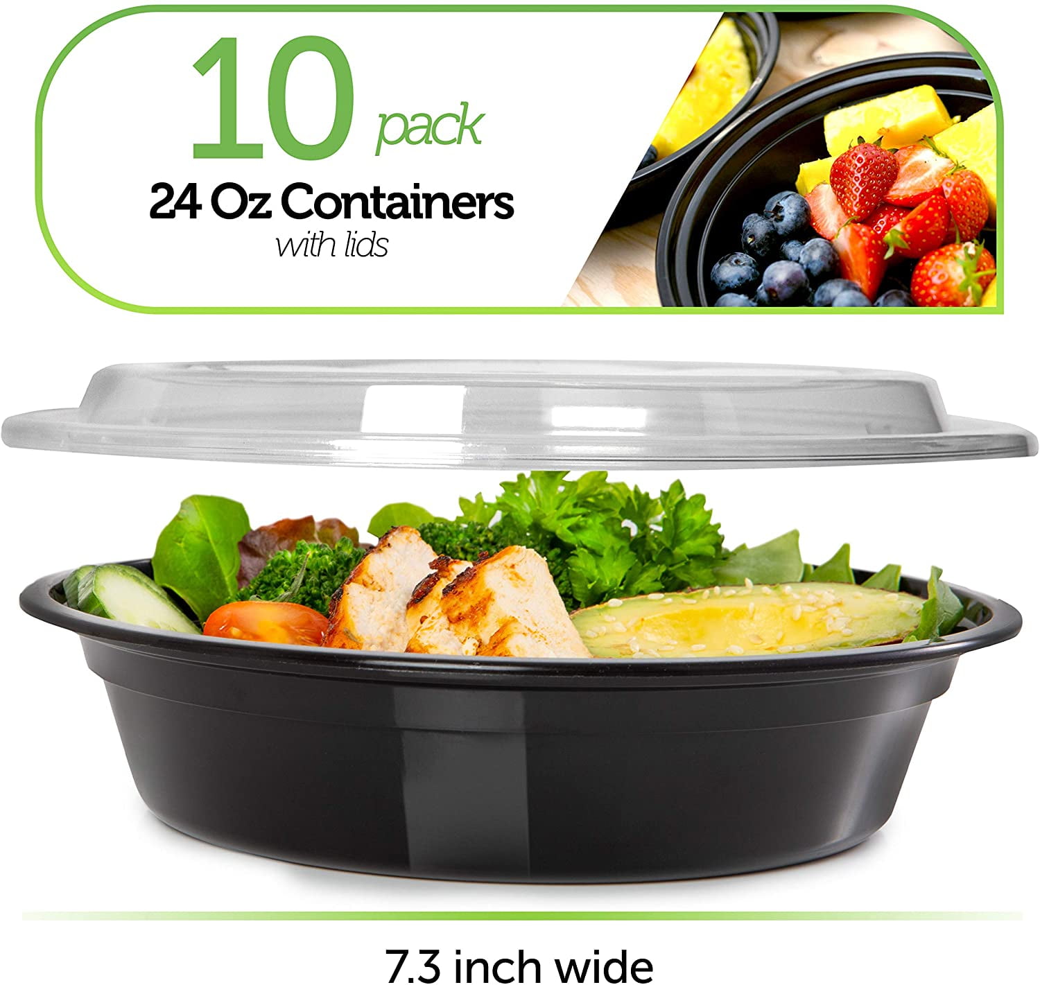Prep Naturals - Food Storage Containers - Disposable Meal Prep Containers -  Plastic Food Containers with Lids - 60 Packs, 24 Ounces 