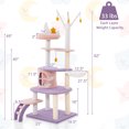 thumbnail image 7 of Amijoy 62" Cute Purple Cat Tree, Multi-level Cat Tower with Sisal Scratching Posts, 3 Pompom Sticks & Dangling Toys, Moon Star Top Perch, 7 of 7