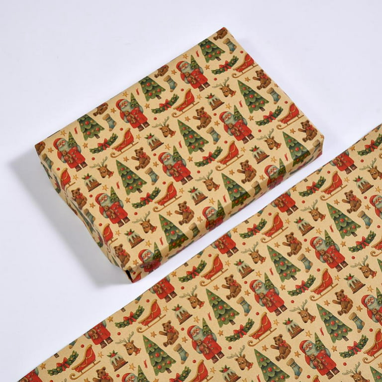 Slopehill Christmas Wrapping Paper, 6 Sheets Thick Kraft Gift Wrapping Paper, Vintage Xmas Wrapping Paper for Christmas New Year Holiday, Xmas Wrapping Papers