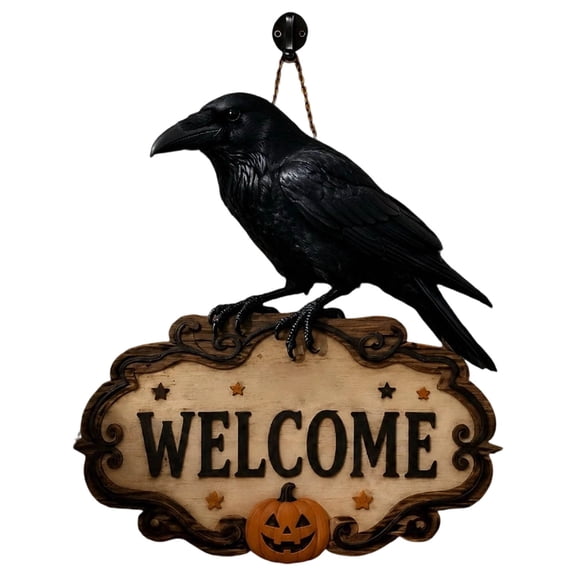 Halloween Gift Hanging Welcome Sign, Vintage Wooden Witch Crow Frog Toad Pumpkin Door Wall Decor Plaque, 11.8 Inches