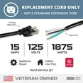 thumbnail image 2 of Iron Forge Cable 12 Gauge Power Cord Replacement - 6ft,15 Amp Black Heavy Duty, 12/3 SJT 3 Prong Cable - for Appliances & Power Tools, NEMA 5-15P, 2 of 7