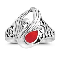 Majestic Swirl Swan Red Coral Wings Sterling Silver Ring-6