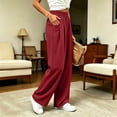 thumbnail image 5 of Lyrcatrment Wide Leg Sweatpants for Women Elastic Waisted Pull on Plain Sweat Pant Loose Fitting Pleated Casual Fall Trendy Loungewear Baggy Pants with Pockets(Red,Large), 5 of 7