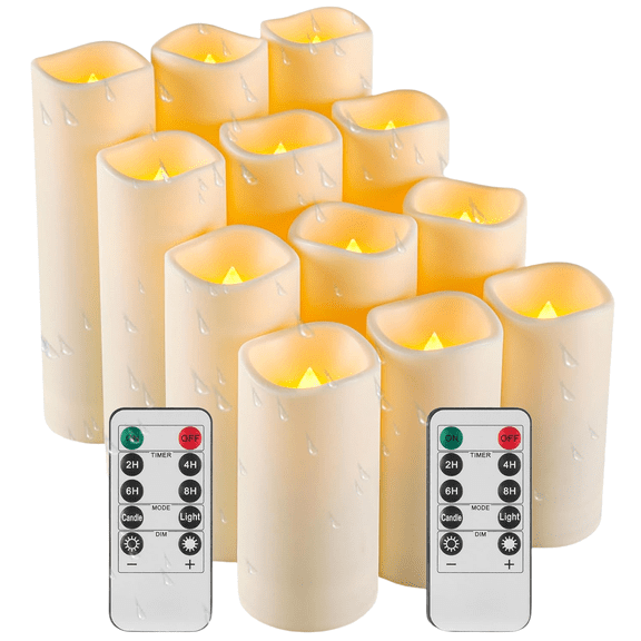 BanBers 12pcs Flameless candles with remote control, battery operated flickering flameless candles, LED candles with timer, realistic LED candles set of 12