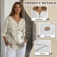 thumbnail image 6 of Xoenoiee Cat Cherry Blossom Print Women's Vintage Linen Tops 3/4 Sleeve Boho Summer Graphic Tees Tunic Shirts Casual Loose Button Blouses, Size S, 6 of 7