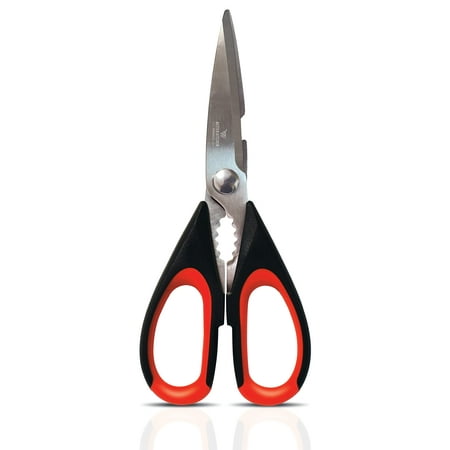 

Premium Kitchen Shears by Better Kitchen Products 8.5 All Purpose Stainless Steel Utility Scissors Heavy Duty Scissors Meat Scissors Poultry Shears Multipurpose for Culinary Prep(1PK-Black/Red)