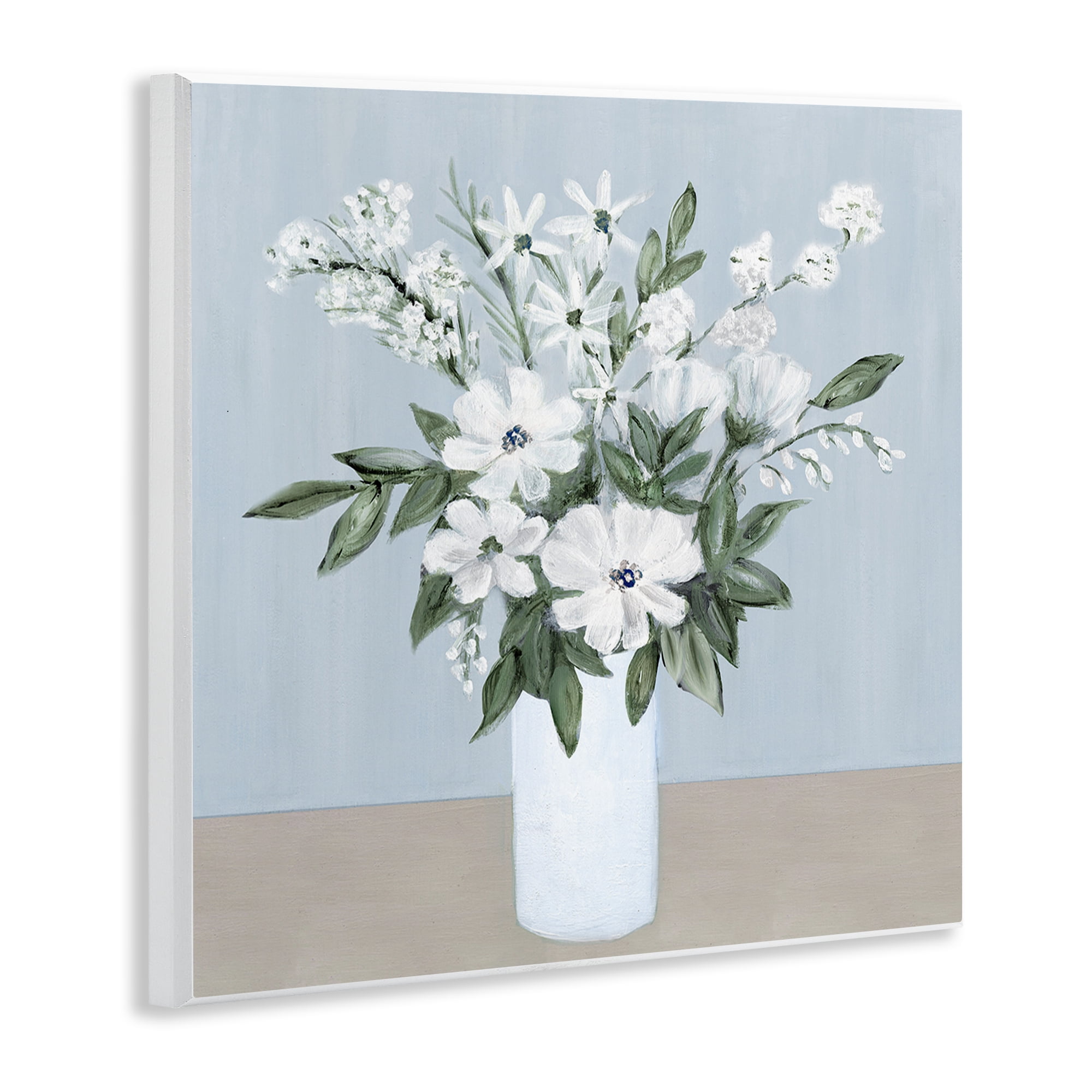 Stupell Industries Mixed White Blooms on Blue Wall Plaque Art, design by Marilyn Dunlap