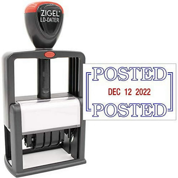 ZIGEL Heavy Duty Style Self Inking Date Stamp with Posted - Style B - Blue/Red 2 Color Ink