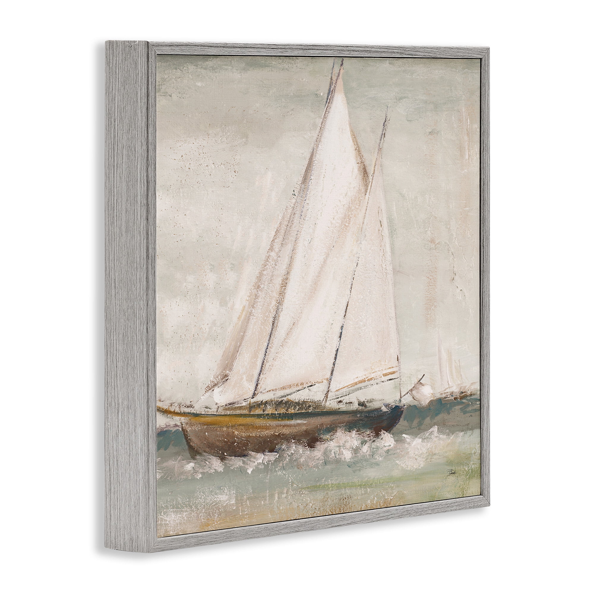 Stupell Industries Traditional Sailboat at Sea Transportation Painting Gray Framed Art Print Wall Art, 17 x 17