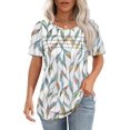thumbnail image 1 of T-Shirts Parent-Femmes Manches Courtes Hauts Blouses Décontractées Élégantes Tenues Printemps Été Fluides Plissées devant Col Rond, 1 of 5
