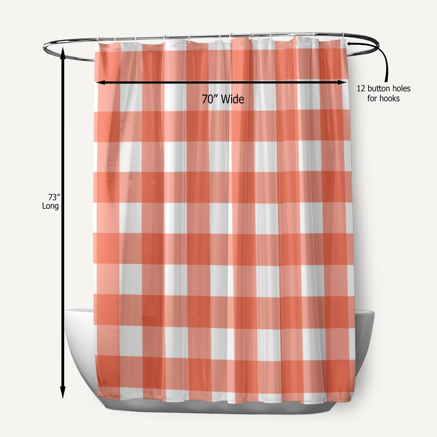 Simply Daisy 70" W x 73" L Gingham Plaid Polyester Shower Curtain, Harvest Orange [1 Ct]