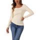 thumbnail image 1 of INSPIRE CHIC Camiseta Básica de Manga Larga con Cordón y Pliegues para Mujer, Cuello Redondo, Dobladillo Irregular, Color Beige, Talla L, 1 of 1