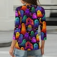 thumbnail image 4 of Women's Cute Halloween Shirts Pumpkin Ghost Print 3/4 Sleeve Tops Henley V Neck Graphic Tees Fall Shirt, 4 of 5