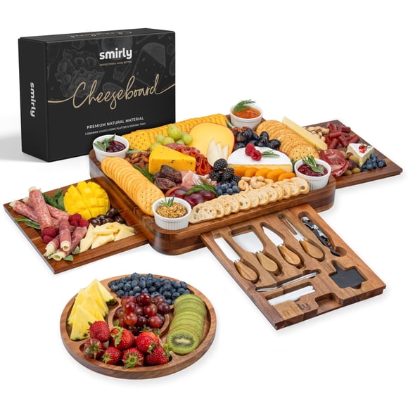 SMIRLY Charcuterie Boards Set - Large Acacia Cheese Board Set - House Warming Gifts New Home, Wedding Gift for Couple, Bridal Shower Gift, Birthday G