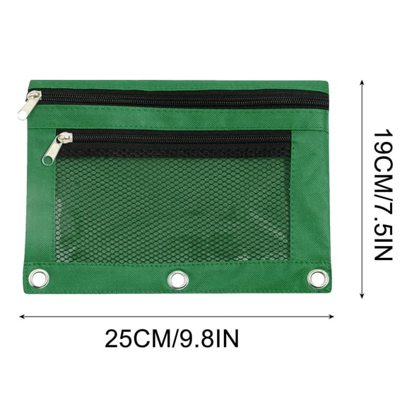 JHyouerji 3 Ring Oxford Cloth Double Zipper Pencil Pouch 10x7 Inch,Two Separate Compartments Green Window Detachable Binder Stationery Cosmetic Bag