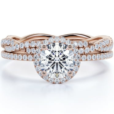 JeenMata Beautiful 1.75 Carat Real Moissanite Wedding Ring Set in 18k Gold Over Silver