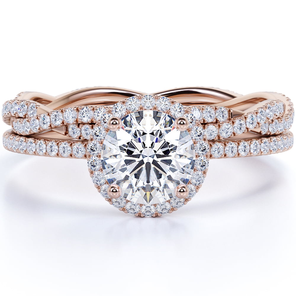 JeenMata Beautiful 1.75 Carat Real Moissanite Wedding Ring Set in 18k Gold Over Silver