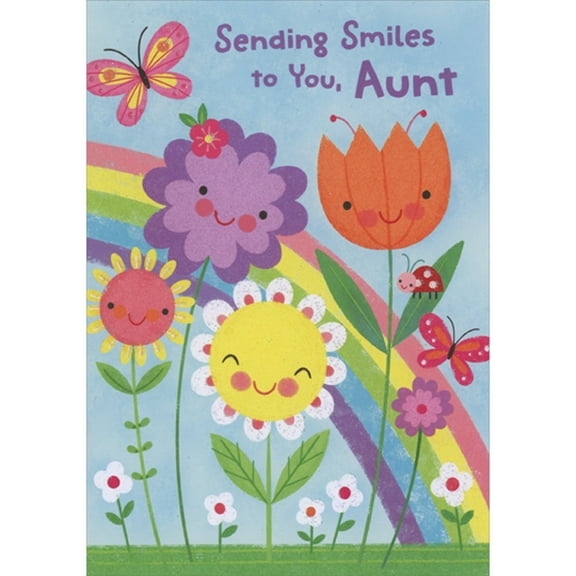Designer Greetings Sending Smiles to You, Aunt: Colorful Smiling Flowers and Rainbow Juvenile Mother's Day Card from Kid : Child