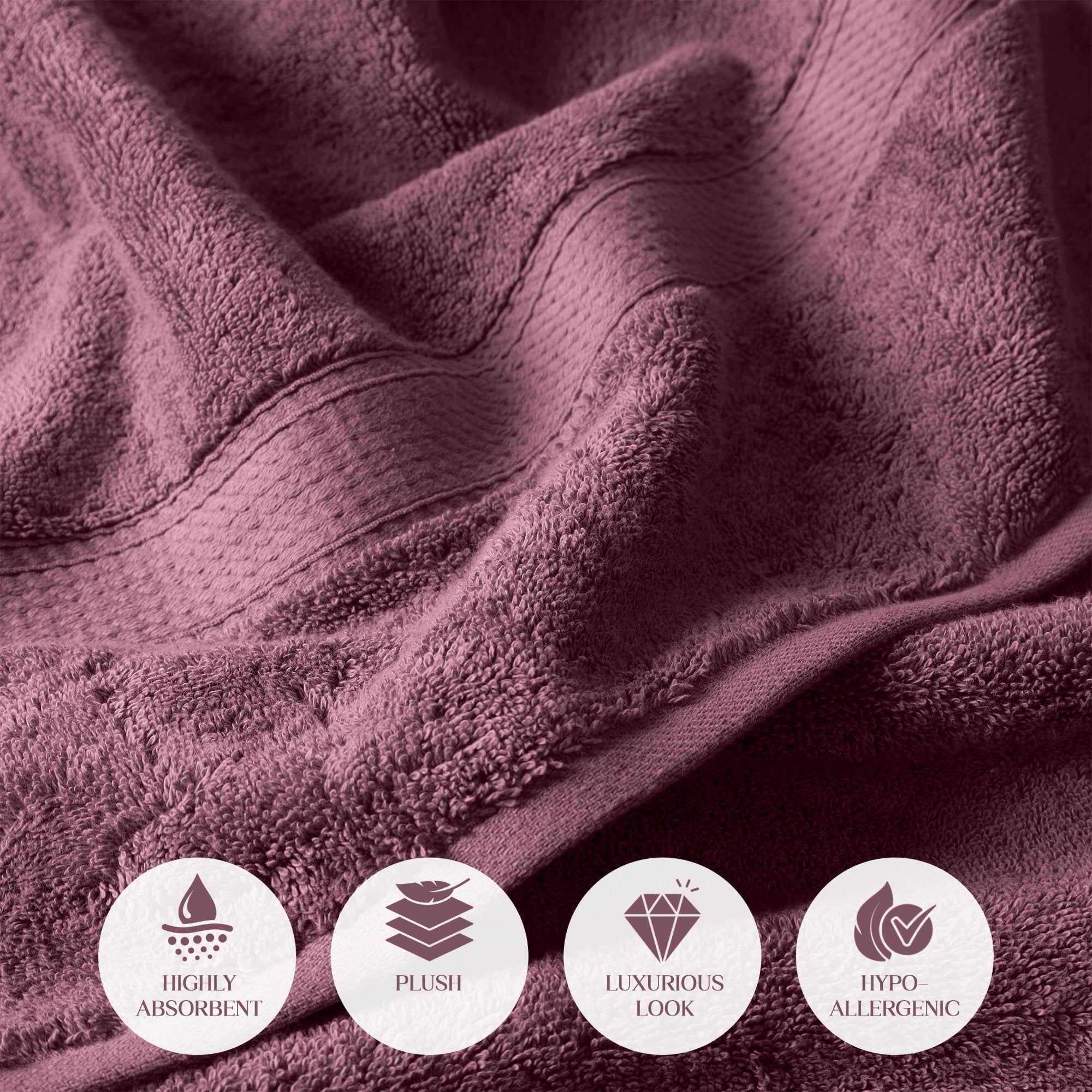 Superior Madeline Egyptian Cotton Ultra-Plush 12-Piece Towel Set, Plum