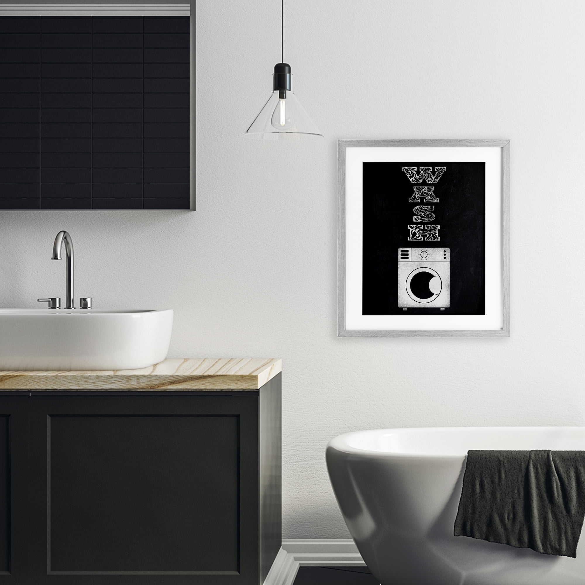 Laundry Wash Ornate Letters Gray Framed Print Under Glass, design by Marcus Prime