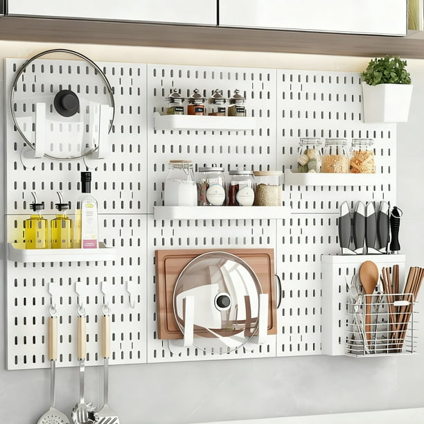 Estante Perforado, Organizador De Pared, Rejilla Metálica Resistente, Para Exhibir Y Almacenar Artículos, Para El Hogar, Garaje O Taller, Color Blanco