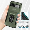 thumbnail image 4 of Phone Case for Google Pixel 8a Case with Sliding Camera Cover, with 360° + 100° Free Rotation Metal Finger Ring Bracket, Fit Magnet Car Mount, 2 In 1 Case Cover for Google Pixel 8a, Darkgreen, 4 of 8