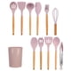 thumbnail image 3 of Juego de 12 utensilios de cocina de silicona con mango de madera para cocina casera, color rosa, 3 of 15
