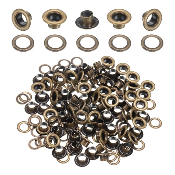 Uxcell 100Set Grommets Eyelets 5mm 1/5 Inch Brass Eyelets Kit with Washers for Fabric Curtain Tarps Leather Belt Shoes Bag DIY, Brown