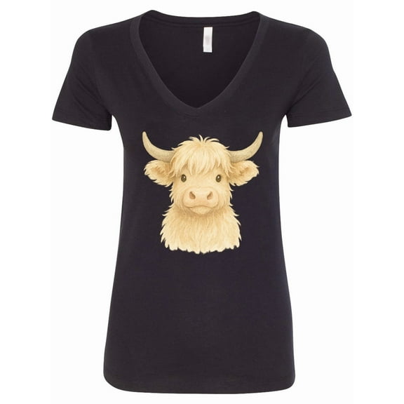 Inktastic Adorable Highland Cow Charm Women's V-Neck T-Shirt