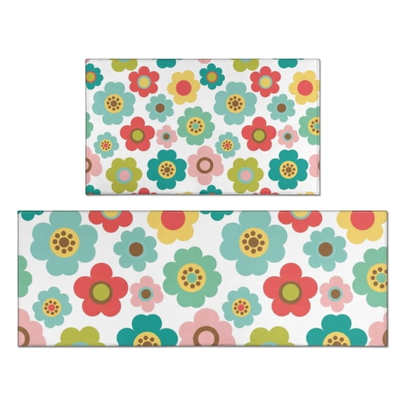 Pioneer Flower Floral Print Pattern Kitchen Rugs Sets Of 2, Anti Fatigue Non Slip Washable Floor Mats for Kitchen Sink Laundry, 17X30 Inch 17X47 Inch