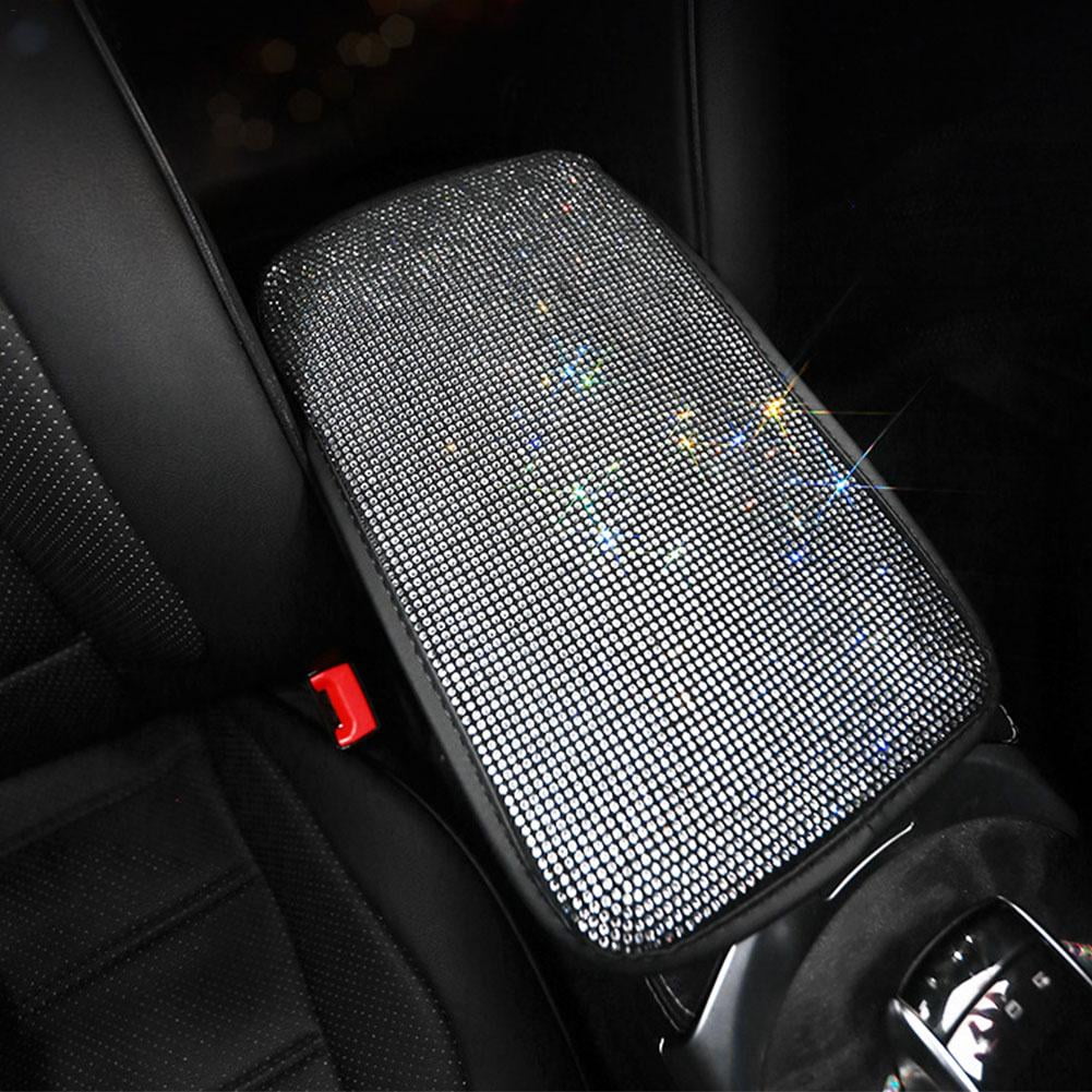 X AUTOHAUX Universal Car Center Console Cover Bling Arm Rest Cushion Pad Mat with White Rhinestone