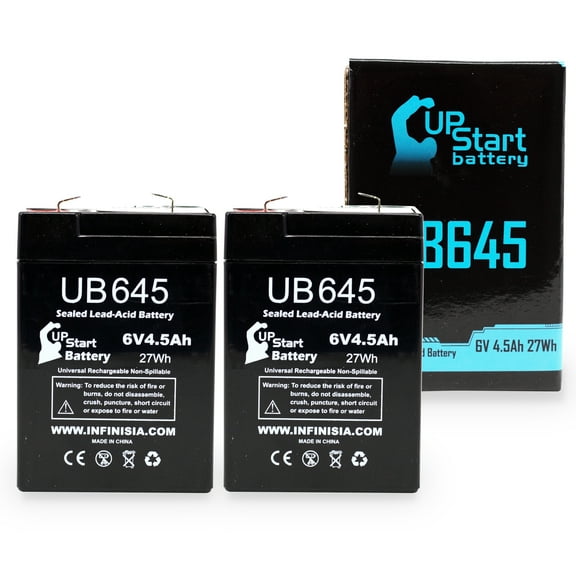 2x Pack - Compatible Criticare Systems 504 Battery - Replacement UB645 Universal Sealed Lead Acid Battery (6V, 4.5Ah, 4500mAh, F1 Terminal, AGM, SLA) - Includes 4 F1 to F2 Terminal Adapters