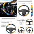 thumbnail image 3 of Jeiento Rainbow Tie Dye 14 Pack Car Seat Cover Full Set with Steering Wheel Cover Auto Seatbelt Pads Cup Coaster Trash Can Rear View Mirror Cover Coasters Armrest Cover Gear Shift Knob Cover Set, 3 of 7