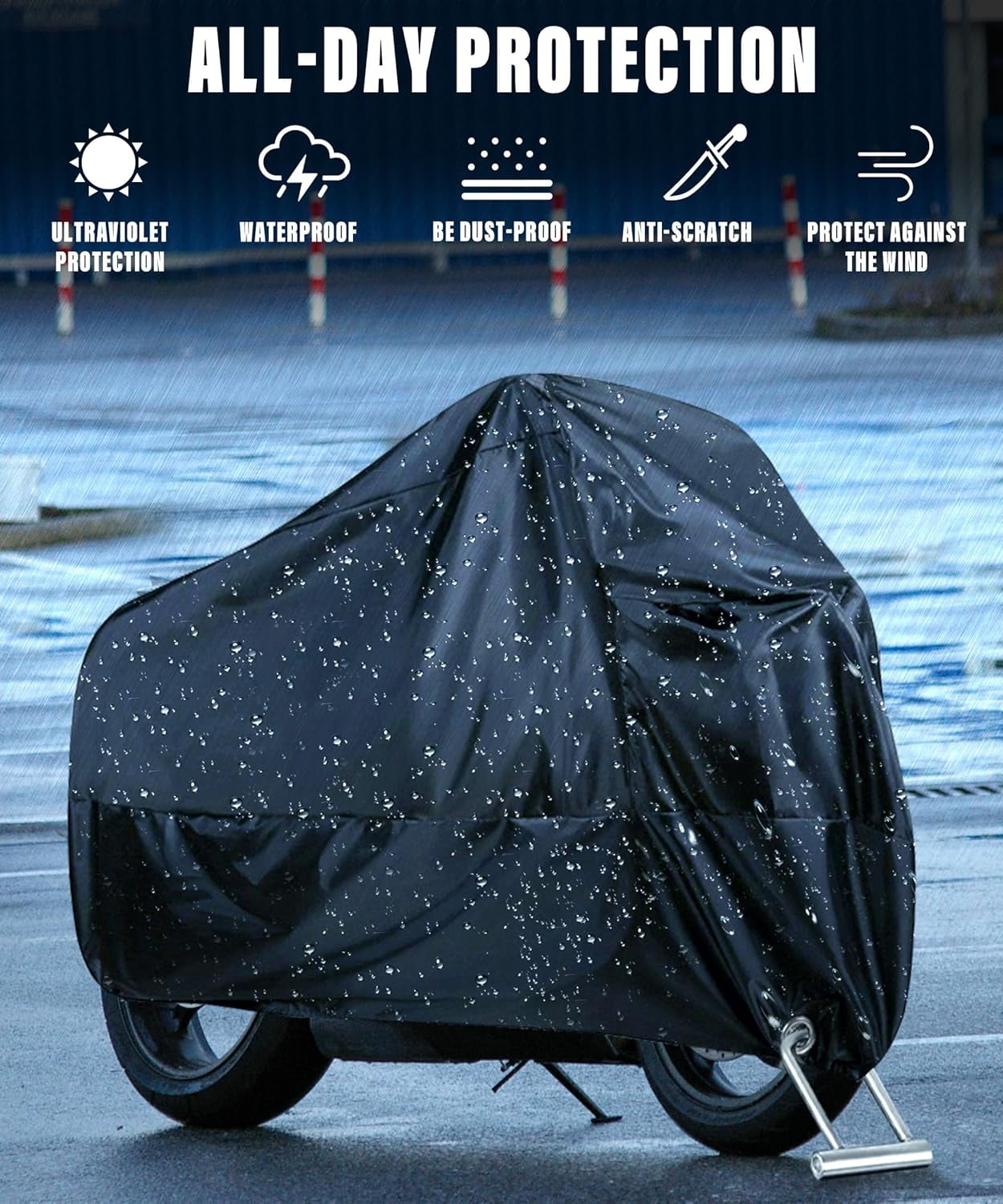 Motorcycle Cover,Motorcycle Accessories,Motorbike Full Cover Motorcycle Covers Waterproof Outdoor,Car Accessories Universal Motorbike Cover with Lock-Holes & Storage Bag