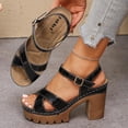 thumbnail image 4 of Womens Platform Chunky Heel Sandals Strappy Ankle Strap Open Toe Dressy Casual Comfortable Faux Faux Leather Summer Evening Shoes Black,Size 38, 4 of 9