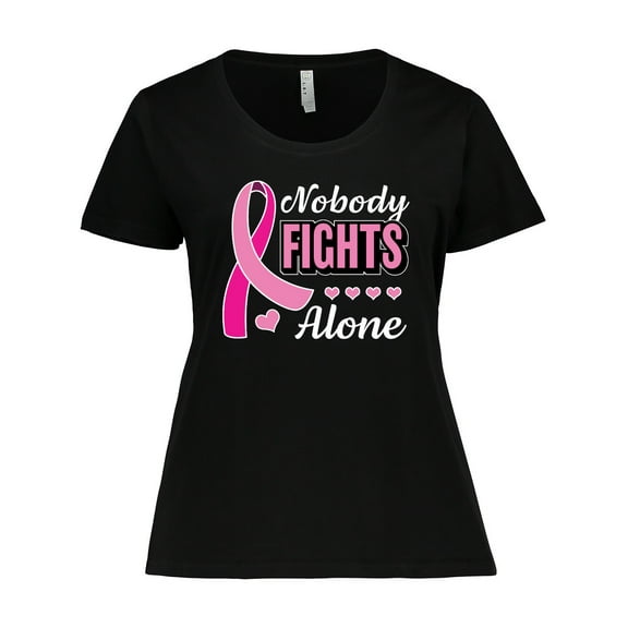 Inktastic Breast Cancer Awareness Nobody Fights Alone Pink Ribbon Women's Plus Size T-Shirt