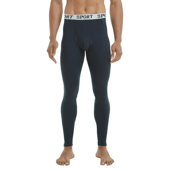 Men Fashion Thermal Underwear Thin Long Slim Mid Low Waist Line Cotton Pants Casual Winter Warm Plush Lined Base Layer Soft Thicken Plush Bottoms