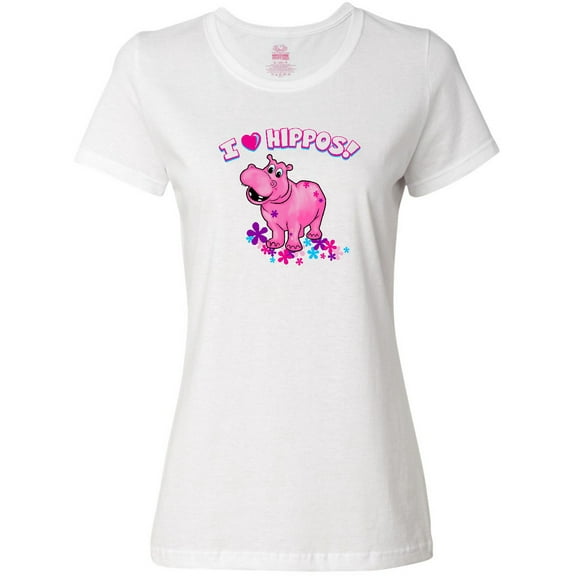 Inktastic I Love Hippos with Pink Hippo and Flowers Women's T-Shirt
