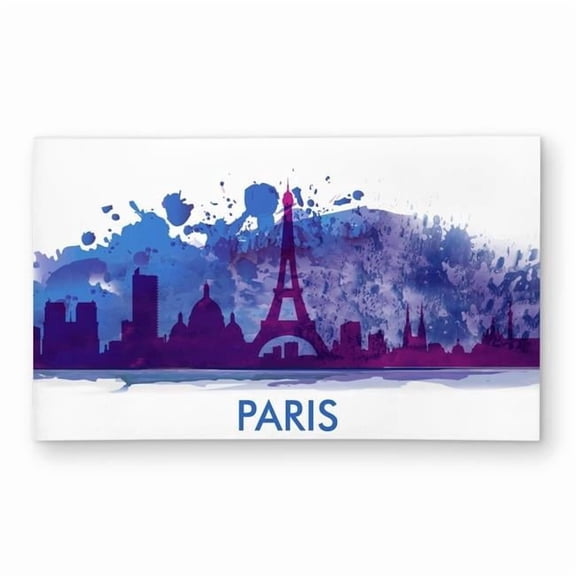 Begin Home Decor C1ROAR359HTIIK 3 x 5 ft. Paint Splash Silhouette of Paris - Purple Outdoor Area Rug - Rectangle