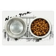 thumbnail image 1 of New York Pet Mat for Food and Water, Vintage Hand Drawn Urban Scenery Skyscrapers Sketch Style Downtown, Non-Slip Rubber Mat for Dogs and Cats, 18" X 12", by Ambesonne, 1 of 2